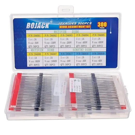 BOJACK 10 Values 300 pcs Rectifier Diodes 1N4001 1N4002 1N4003 1N4004 1N4005 1N4006 1N4007 Schottky Diodes 1N5817 1N5818 1N5819 Assortment Kit