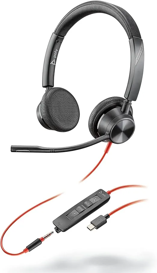 Plantronics - Blackwire 3325 Wired Stereo USB-C Headset with Boom Mic (Poly) - Connect to PC/Mac via USB-C or Mobile/Tablet via 3.5 mm Connector - Works with Teams, Zoom & More