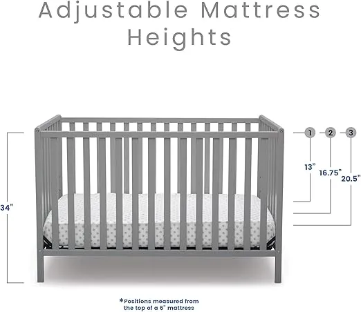 Delta Children Heartland 4-in-1 Convertible Crib - Greenguard Gold Certified, Grey