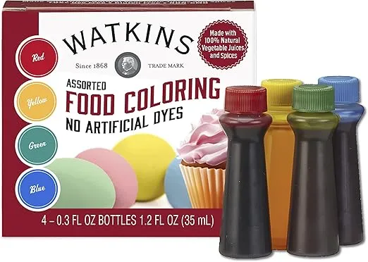 Watkins Assorted Food Coloring, 1 Each Red, Yellow, Green, Blue, Total Four 0.3 oz bottles, 4 Count (Pack of 1)