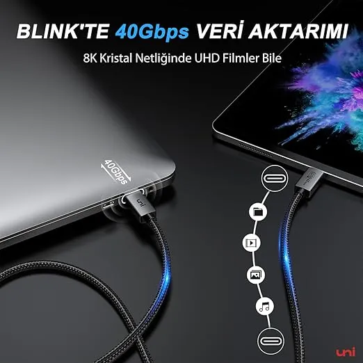 uni Thunderbolt 4 Cable 3FT, USB 4 Cable with 40Gbps 240W Fast Charging and 8K@60Hz Display, USB C Cable Compatible with Thunderbolt 4/3 Cable, iPhone 15 Pro/Max, MacBook Pro/Air, Samsung and More