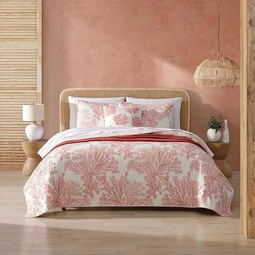 Tommy Bahama - Queen Quilt Set, Reversible Cotton Bedding with Matching Shams, Coral Reef Inspired Home Decor (Coral Garden, Queen)