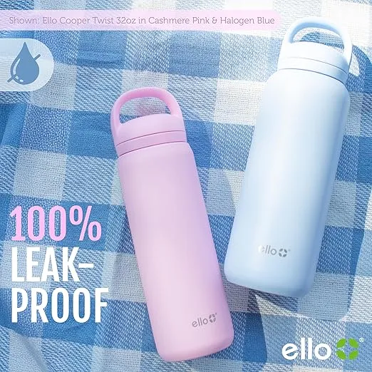 Ello Cooper Twist 22oz Stainless Steel Water Bottle with Chug Lid | Leak Proof Double Walled and Vacuum Insulated | Fits Car Cupholder | Built in Carry Loop | Dishwasher Safe | Yucca