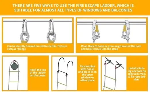 Fire Evacuation Rope Ladder 3-4 Story Homes 10m (32 ft) Safety Ladder with Spring Hooks & Safety Cord