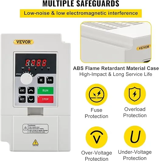 VEVOR VFD 3KW 220V 4HP, 1 or 3 Phase Input, 3 Phase Output Variable Frequency Drive, AC 14A 0~1000HZ CNC Motor Inverter Converter for Motor Speed (RS485)