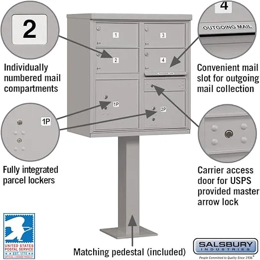 Salsbury Industries 3305GRY-U 4 C Size Doors-Type V-USPS Access Cluster Box Unit Gray