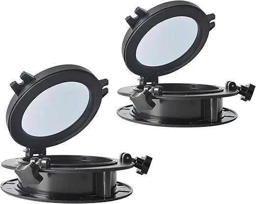 Amarine Made Pair of Boat Yacht Round Opening Portlight Porthole 8" Replacement Window Port Hole - ABS Tempered Glass (Black)