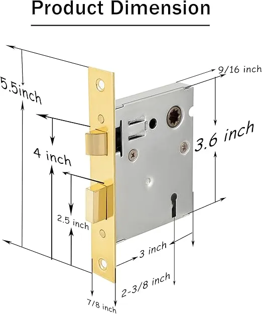 Mortise Lock Set Interior Door, Old Door Lock Replacement Parts, Antique Vintage Door Lock Hardware, Skeleton Keys and Reversible Latch, Mortise Lock Kit, Polished Brass Finish