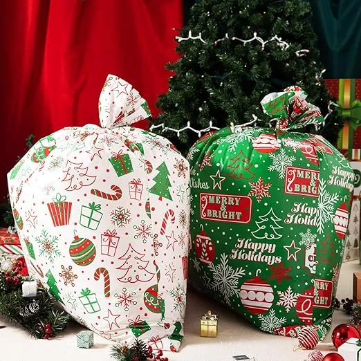 JOYIN 8 Jumbo Christmas Giant Goody Gift Bags 44” X 36” with Gift Tags for Holiday Treats, Oversize Xmas Gifts, Heavy Duty Party Favor Supplies, Large Goodie Bags