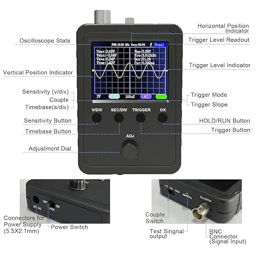 Digital Oscilloscope Kit with BNC-Clip Cable Probe (Assembled Finished Machine) EM001