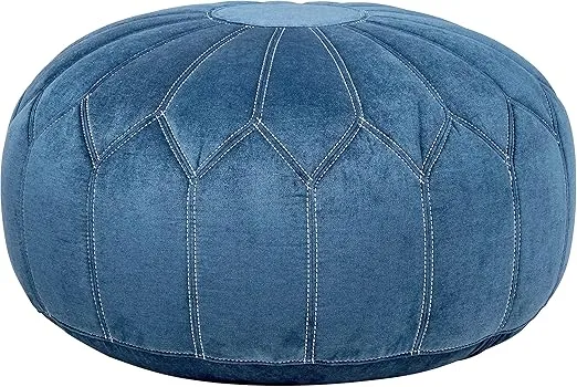 Madison Park Kelsey Round Floor Pillow Pouf Large-Soft Fabric, Polystyrene Beads Fill Ottoman Foot Stool-1 Piece Mid-Century Modern Floral Design Oversized Beanbag, Blue