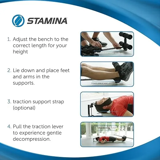 Stamina Inline Back Stretch Bench with Cervical Traction - Back and Neck Decompression - Inversion Table Alternative - Up to 250 lbs Weight Capacity