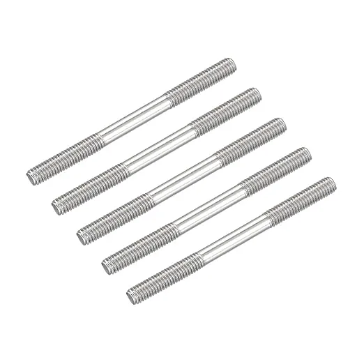 METALLIXITY Double Ended Stud Screws (M6 Thread 70mm Length) 5pcs, 304 Stainless Steel Dual Threaded Rod Bolts - for House Maintenance