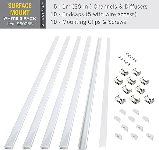 Armacost Lighting Surface Mount LED Tape Light Mounting Channel 5-Pack - White, 960055