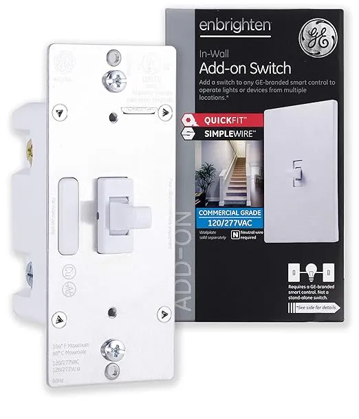 Enbrighten White Add-On Switch, QuickFit & SimpleWire, Smart Light Control, Z-Wave/Zigbee Smart Light Switch, Works with Alexa, Google Assistant, Not A Stand Alone Switch, Smart Home Devices, 46200