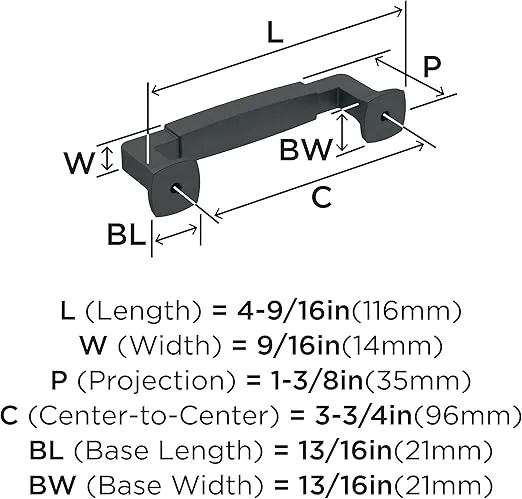 Amerock | Cabinet Pull | Matte Black | 3-3/4 inch (96 mm) Center-to-Center | Stature | 1 Pack | Drawer Pull | Cabinet Handle | Cabinet Hardware