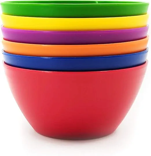 KX-WARE Plastic Bowls set of 12 - Unbreakable and Reusable 6-inch Plastic Cereal/Soup/Salad Bowls Multicolor | Microwave/Dishwasher Safe, BPA Free