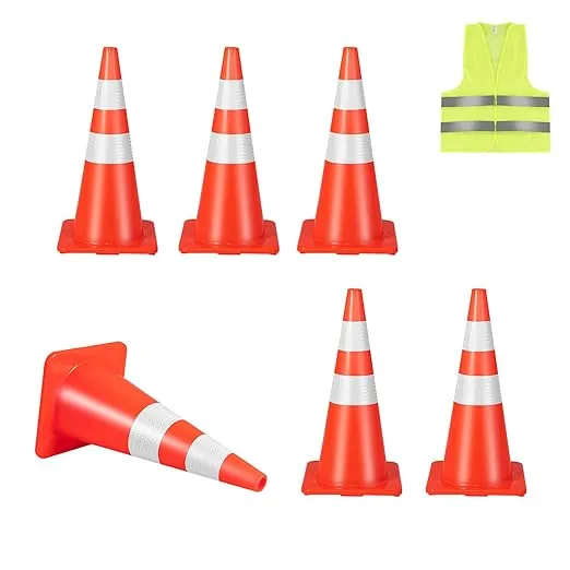 Goplus 6 Pack PVC Traffic Cones, 28 Inch Traffic Road Parking Cones w/Reflective Collar & Weighted Base, Orange Robust Traffic Cones for Parking Lot, Traffic Control
