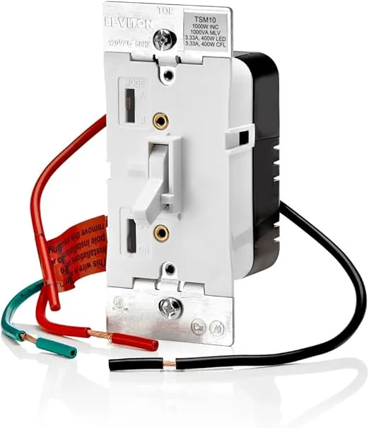 Leviton Toggle Slide Dimmer Switch for Magnetic Low Voltage, LED, Halogen and Incandescent Bulbs, TSM10-1LW, White