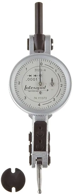 TESA Brown & Sharpe 74.111373 Interapid 312 Dial Test Indicator, White Dial, Horizontal Type, M1.7 x 4 Thread, 0-4-0 Reading, 1.2" Dial Dia, 0"-0.016" Range, 0.0001" Gradu, +/-0.000.157" Accu