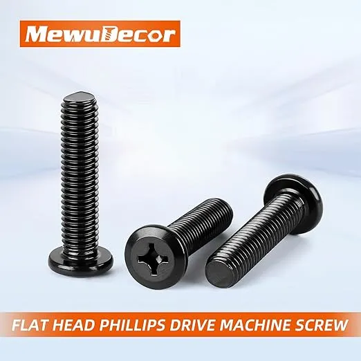 M6-1.0 x 25mm Flat Round Head Machine Screw, Furniture Bolts Countersunk Connector Screws, Stainless Steel 18-8 (304), Black Finish, Fully Threaded, 25 PCS