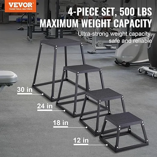 VEVOR Plyometric Jump Box, 12 Inch Plyo Box, Steel Plyometric Platform and Jumping Agility Box, Anti-Slip Fitness Exercise Step Up Box for Home Gym Training, Conditioning Strength Training