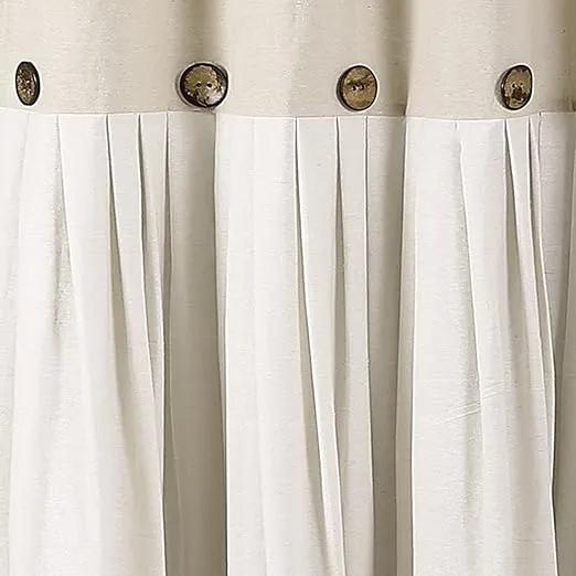 Lush Decor Linen Button Shower Curtain, 72" W x 78" L, Linen - Rustic Extra Long Shower Curtain - Color Block Bath Curtain With Coconut Buttons - Country & Modern Farmhouse Bathroom Decor