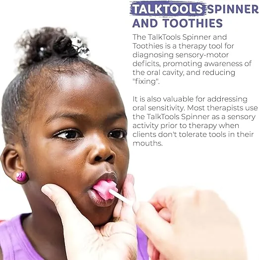 TalkTools Spinner and Toothies Tool | Multi Purpose Oral Sensory Diagnostic and Therapy Kit | Improve Hypersensitivity and Oral Motor Skills | Safe and Effective - 20 Toothies - Instruction Booklet