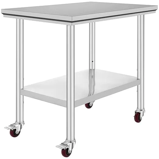 VEVOR Stainless Steel Work Table 36x24 Inch with 4 Wheels, Casters Heavy Duty Food Prep Worktable for Commercial Kitchen Restaurant, Silver