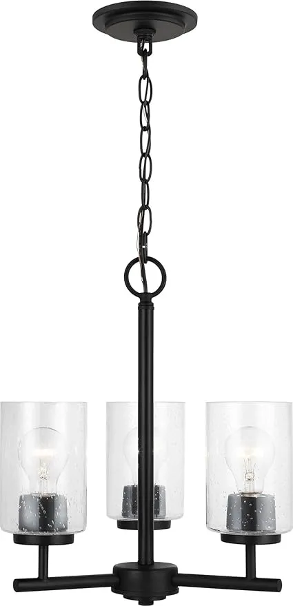 Generation Lighting 31170-112 Oslo - 3 Light Chandelier in Contemporary Style-16.5 Inches Tall and 15 Inches Wide, Midnight Black Finish with Clear Seeded Glass