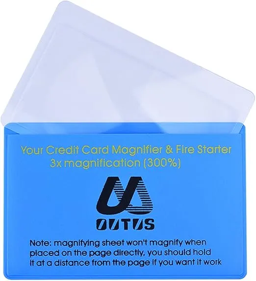 Outus 4 Pack Credit Card Magnifying Glass Plastic Magnifying Card for Wallet Fresnel Lens Magnifier Credit Card Size Pocket Magnifying Glass Small Magnifying Sheet Magnifying Glass Lens Firestarter