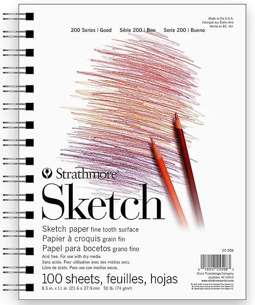 Strathmore 200 Series Sketch Pad, 8.5x11 inch, 100 Sheets, Side Wire - Artist Sketchbook for Drawing, Illustration, Art Class Students