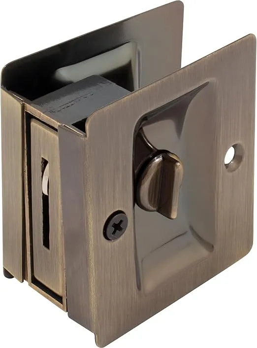 Premium Square Pocket Door Lock, Privacy (Bed/Bath) Latch, Clear Pack, Antique Brass by Stone Harbor Hardware