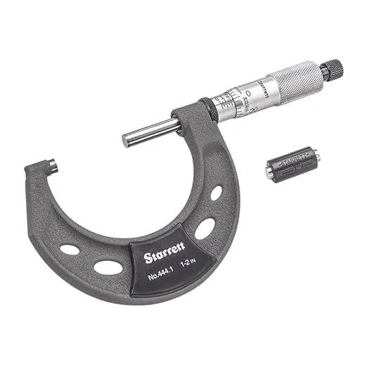 Starrett Outside Micrometer with Balanced Frame and Thimble, Satin Chrome Finish and Advanced Sleeve Design - Quick and Easy Adjustment, 1-2" Range, .0001" Graduations - T444.1XRL-2