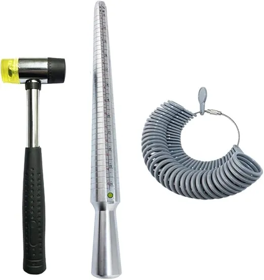 NIUPIKA Ring Sizer Set Metal Measuring Tool Ring Mandrel Finger Sizing Gauge Set US Size Jewelry Measurement Tools with Jewelers Rubber Hammer