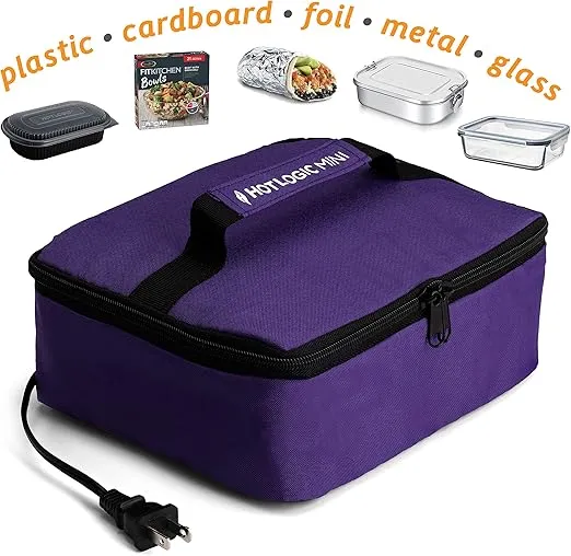 HOTLOGIC Mini Portable Electric Lunch Box Food Heater - Innovative Food Warmer and Heated Lunch Box for Adults Car/Home - Easily Cook, Reheat, and Keep Your Food Warm - Purple (120V)