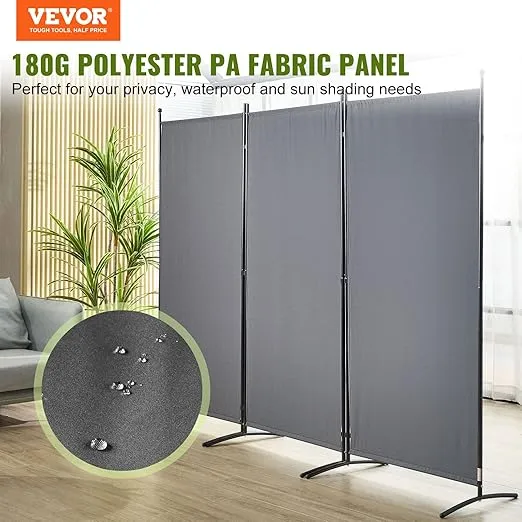 VEVOR Room Divider 3 Panel, 6.1ft Room Dividers and Folding Privacy Screens, Fabric Partition Room Dividers for Office, Bedroom, Dining Room, Study, Freestanding, Dark Grey