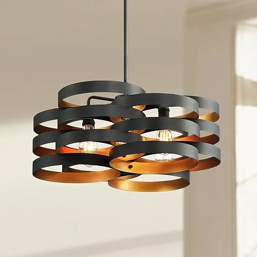 Possini Euro Design Zia Black Gold Metal Hanging Chandelier Lighting 25 1/2" Wide Modern Industrial 6-Light Fixture for Dining Room House Home Foyer Kitchen Entryway Bedroom Living High Ceilings