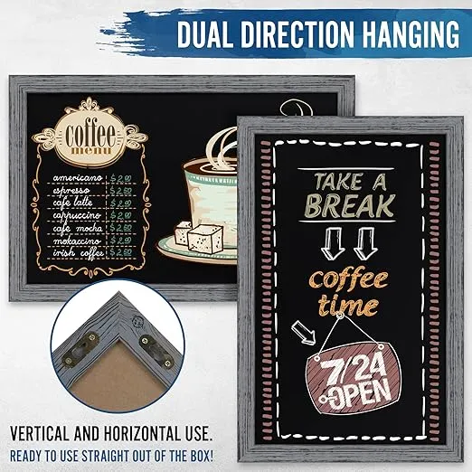 HBCY Creations Rustic Grey Wooden Magnetic Wall Chalkboard, Extra Large Size 24" x 36", Framed Decorative Chalkboard - Great for Kitchen Decor, Weddings, Restaurant Menus and More! (24" x 36")