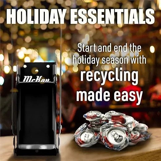Mckay 16oz Metal Can Crusher, Heavy-Duty Wall-Mounted Smasher for Aluminum Seltzer, Soda, Beer Cans and Bottles for Recycling, Gadgets for Home (Black)