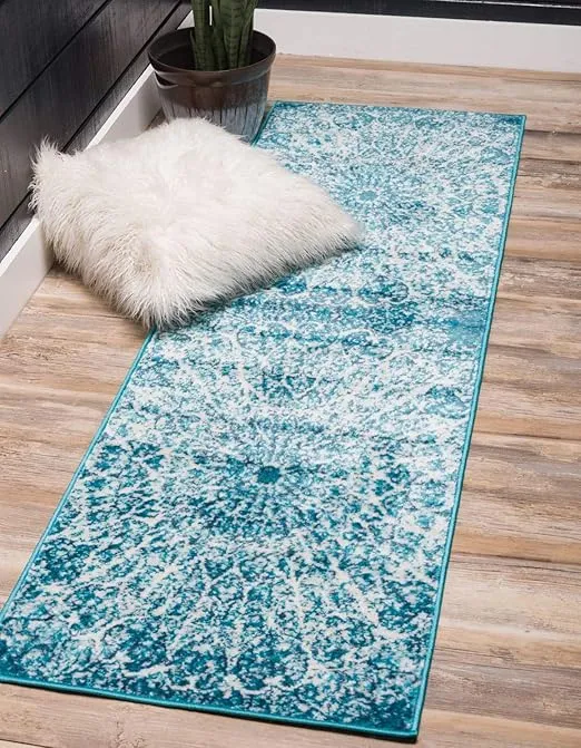 Unique Loom Sofia Collection Area Rug - Grace (3' 3" x 16' 5" Runner, Turquoise/ Ivory)