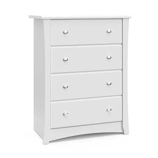 Storkcraft Crescent 4 Drawer Chest (White) – GREENGUARD Gold Certified, Dresser For Nursery, 4 Drawer Dresser, Kids Dresser, Nursery Dresser Drawer Organizer, Chest of Drawers