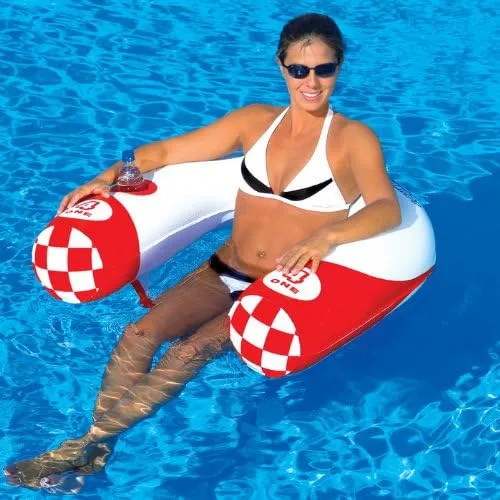 Sportsstuff Noodler 1 Inflatable Floating Lounge Chair with Cup Holder, Red & White