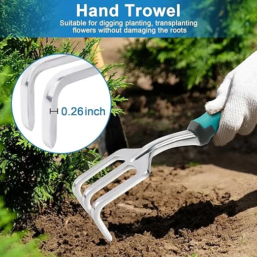 3 Pack Gardening Tools Set, Heavy Duty Garden Tools Set Include Garden Shovel, Transplant Trowel and Hand Rake with Ergonomic Handle, Aluminum Alloy Garden Hand Tools for Planting Lawn, Blue