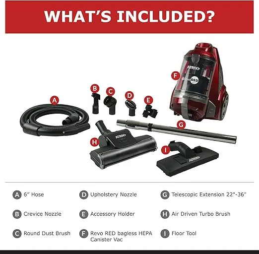 Atrix Revo Red Bagless HEPA 3-Quart Canister Vacuum, 16 x 11 x 13.5
