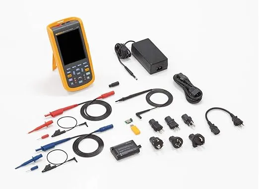 Fluke 125B Industrial ScopeMeter Oscilloscope with Bus Health, Power Measurement, and Harmonics Mode, SCC120 Kit