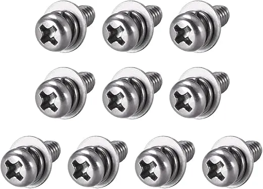 uxcell M4 x 6mm Stainless Steel Phillips Pan Head Machine Screws Bolts Combine with Spring Washer and Plain Washers 10pcs