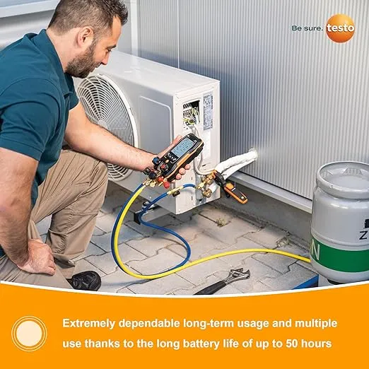 Testo 557s AC Manifold Gauge Set – AC Recharge Kit with 2 x 115i Pipe Clamp Thermometer, 1 x 552i Micron Gauge - AC Gauge Set with Bluetooth