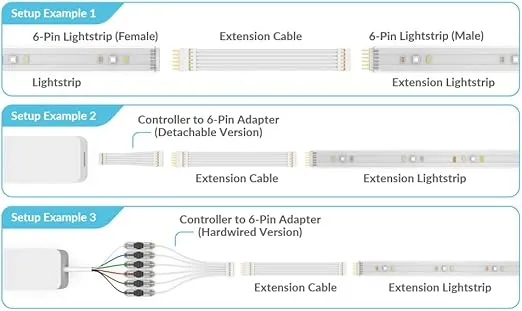Litcessory Extension Cable for Philips Hue Lightstrip Plus (6in, 5 Pack, White - Standard 6-PIN V3)
