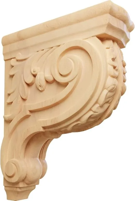 Ekena Millwork CORW03X08X10HDRO Small Hudson Acanthus Wood Corbels, 3"W x 7 3/4"D x 10"H, Red Oak
